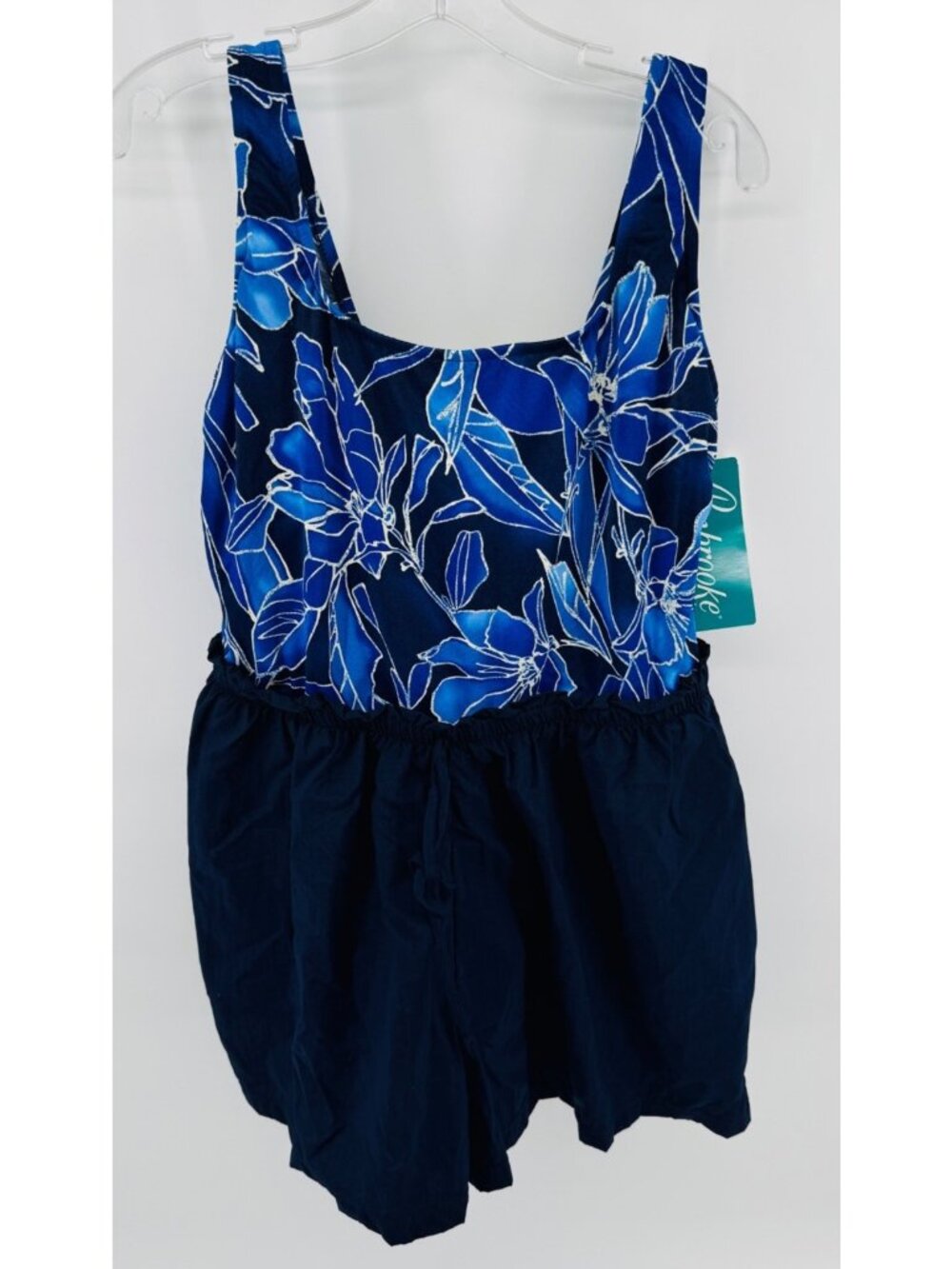 Pembrooke Swim Romper One Piece Swimsuit Size 22W Navy Blue Floral NWT